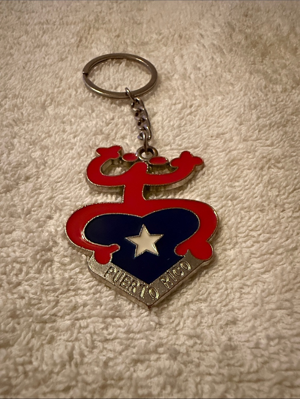 Puerto Rico Red and Blue Heart Keychain by